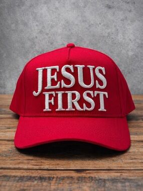 ✝️ JESUS FIRST HAT BOLD 3D EMBROIDERED SNAPBACK BASEBALL CHRISTIAN CROSS RED